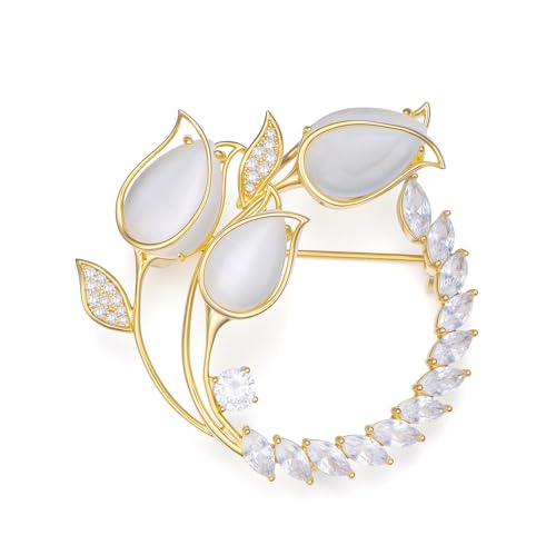 Image of 14K Gold-Plated Flower Brooch Pins Crystal Rhinestone Flower Brooch Pin Accessories Christmas Birthday Gift for Women