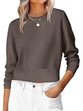 ANRABESS Women’s Long Sleeve Sweaters Cropped Crew Neck Business Casual Light Weight Sweater Tops Fall Fashion Clothes 2025 Coffee S