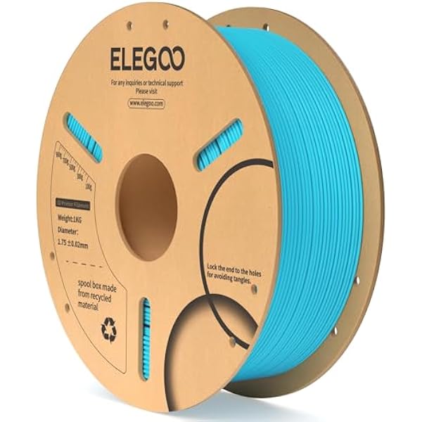 ELEGOO Filament PLA 1,75 mm błękitny 1 kg, dokładność wymiarowa filamentu 3D +/- 0,02 mm, szpula kartonowa 1 kg, filament do drukowania 3D pasuje do większości drukarek 3D FDM
