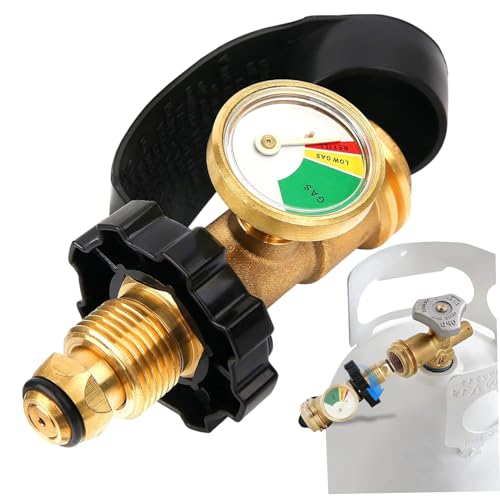 Ameble Propangastank Füllstandsanzeiger, Hochleistungs Propangastank Füllstandsanzeiger mit farbcodierter Skala, Metall Komplettadapter für Gasgrillflaschen