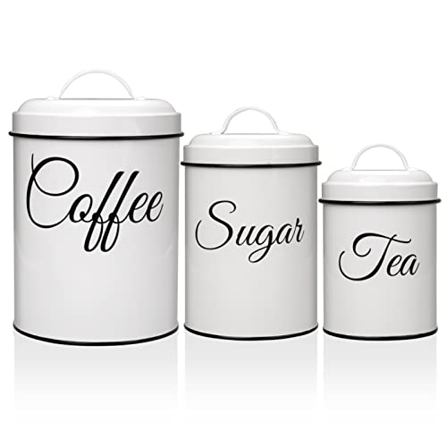 CUSWARE 3-teiliges Vorratsbehälter Set, Lebensmittelaufbewahrungsbehälter für die heimische Küche, Zuckertee-Kaffee-Küchenkanister-Set, weiß Cover