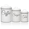 GlowSol Canister Sets for Kitchen Counter, Coffee Tea Sugar Canister Set, Airtight White Food Storage Jars with Lids, Rustic Farmhouse Kitchen Decor, 3 pcs