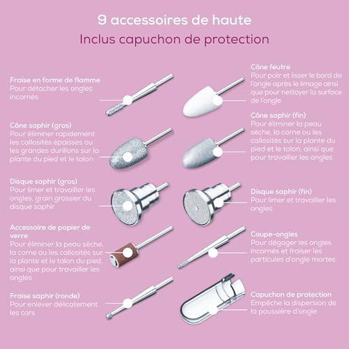 Beurer MP 100 Station professionnelle de manucure/pédicure, 10 embouts en saphir et feutre, embout de protection contre la poussière d'ongles, jusqu'à 20.000 tr/min