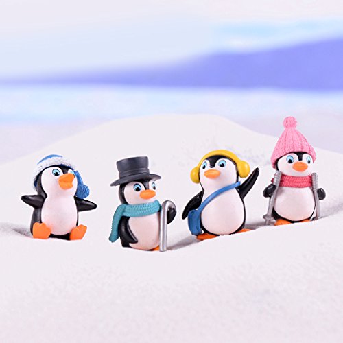 Baoblaze 4 peças miniatura de jardim de fadas desenho fofo pinguim enfeite de casa de bonecas, decor