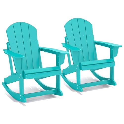 GREENVINES Adirondack Rocking Chair | HDPE Plastic | Porch Rocker | Chair for Outdoor Patio Deck | All Weather | Aqua Aqua 2PCS
