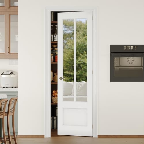 Image of 30 inch x 80 inch Prehung Door, Right-Handed, 2-Lite Mirror Interior Door with Pantry /Bedroom, White MDF with Hardware Kit