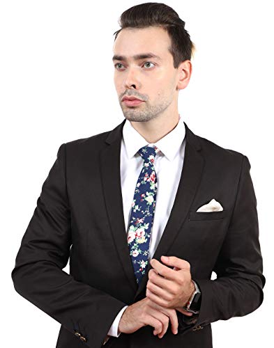 Image of JESLANG Men's Cotton Printed Floral Tie 2.56 inch Skinny Narrow Necktie Various Designs
