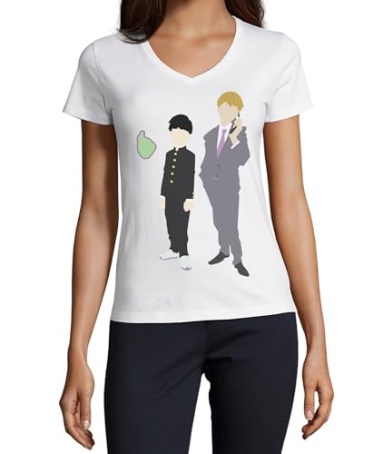 T-shirt col en V en coton femme Anime 155 blanc à coupe ajustée