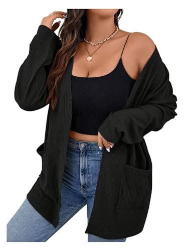 GORGLITTER Women's Plus Size Cardigan Sweaters Dressy Chunky Long Sleeve Open Front Knit Sweater Fall Outfits2