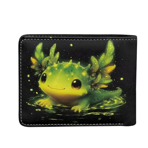 Image of Coldinair Axolotl Leather Wallets for Boys 6-12 Cartoon Bifold Wallet for Teen Boys,Green Credit Card Cash Id Holder Rfid Blocking Small Wallets with Coin Pocket