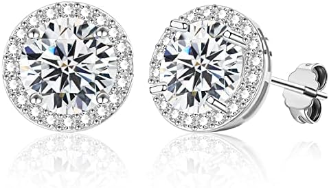 Brilliant Round Sterling Silver Post Halo Stud Earrings for Women Men | Cubic Zirconia Simulated Faux Diamond Halo Stud Earrings for Girls, Fake Diamond Cz Piercing Earrings Studs
