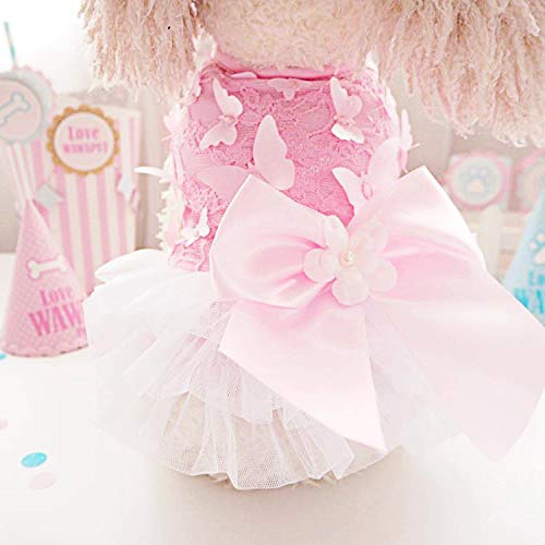 Pet Dog Tutu Dress Skirt Cloth,Bow Lace Birthday Dress For Summer Pet Dog Cat Puppy Princess Lace Skirt Apparel Outfit For Girl (Pink Butterfly, L:chest Girth36Cm,Back Length:30Cm) #TOP6