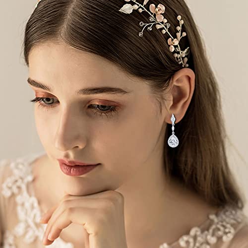 Fataci Women Bridal Wedding Earrings Rose Gold Plated Leaf Teardop Pearl Dangle & Drop Earrings With 5A Cubic Zirconia For Brides Bridesmaids Proms Jewerly Gifts #TOP4