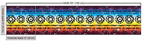 Lunarable Batik Fabric by The Yard, Hippie Regular Rotary Circles on Rainbow Color Striped Grungy Artisan Design, Decorative Fabric for Upholstery and Home Accents, 1 Yard, Black Yellow - 2