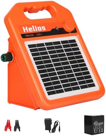 ANDMON MINI250 15 Miles Solar Electric Fence Charger, 0.25 Joule Solar Fence Charger for Livestock, Pigs, Horses, Cattle Sheep, Solar Powered Electric Fence with Day or Night Mode, Easy Installation