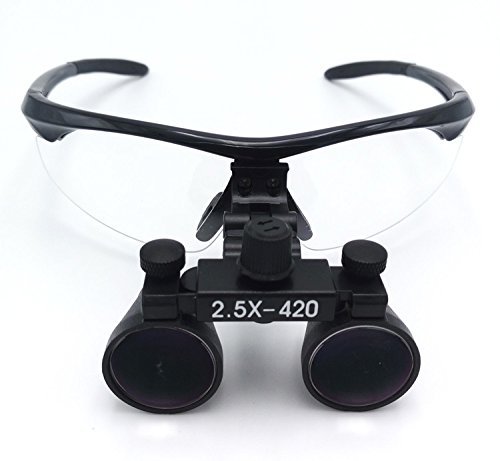 dentaire médical chirurgical Jumelles loupes 2,5 x 420 mm Verre optique Dy-101 avec cadre en plastique Antifog Noir
