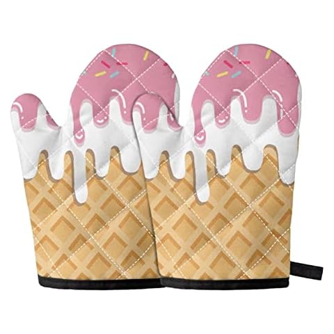 Buybai Kitchen Oven Gloves Heat Resistant Ice Cream Melt Pattern Women Oven Mitts for Baking Cooking Cover