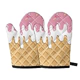 Buybai Kitchen Oven Gloves Heat Resistant Ice Cream Melt Pattern Women Oven Mitts for Baking Cooking