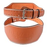 Leather Weight Lifting Belt, 4”& 6”Padded Lumbar Back Support, 10 Adjustable Holes, Gym Weight Belt Ideal for Deadlift, Powerlifting, Bodybuilding and Squat (6-Inch Brown, M (22'-28'))