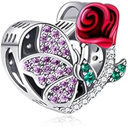 NINGAN Abalorio de flores y mariposas para mujer, compatible con pulseras Pandora, plata de ley 925 con forma de corazón para pulseras y collares, de para mujeres, esposas y madres