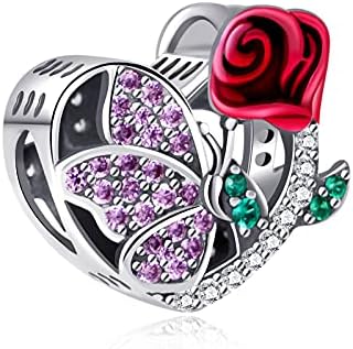 NINGAN 925 Sterling Silver charms heart shaped birthday flower beads birthday Stone from January to December for Women's bracelet