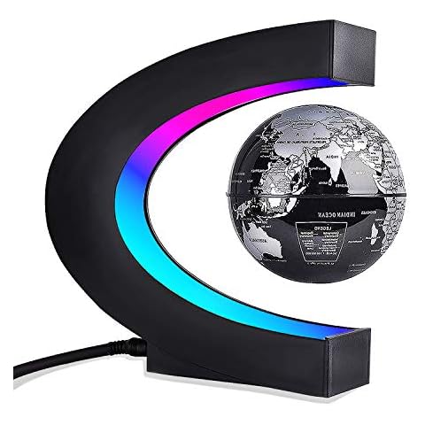 Levitation Globe, C Shape Magnetic Floating Globe with LED Lights World Map Globe Unique Learning Education Gifts for Teaching Demo Home Office Desk Decoration (Sliver) Cover