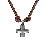 MINANH Vintage Cross Necklace Mens Jewelry Genuine Leather Rope Punk Antique Pendant Necklace Fashion Prayer Chain Choker for Women, Brown