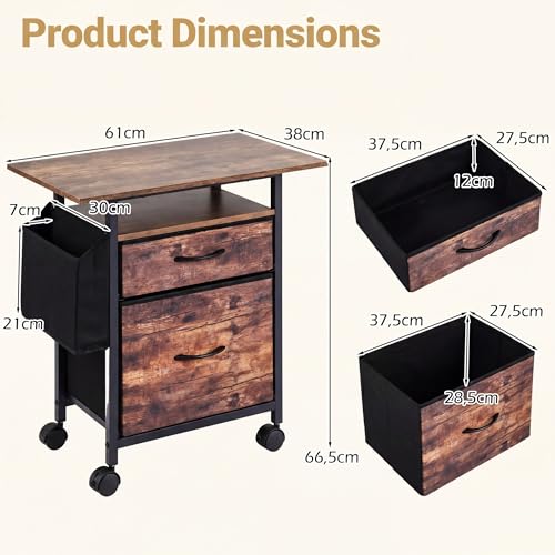 KOMFOTTEU Support d’Imprimante Mobile avec 2 Tiroirs, 61 x 38 x 66,5 cm – vue 3