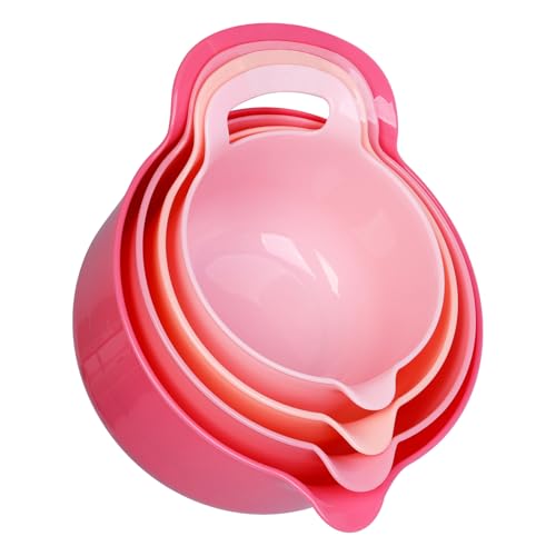 BoxedHome 4 Pack Pink Gradient Nesting Mixing Bowl with Pour Spout and Handle, BPA Free Microwave & Dishwasher Safe (Pink Gradient, 4 Pack with Handle)