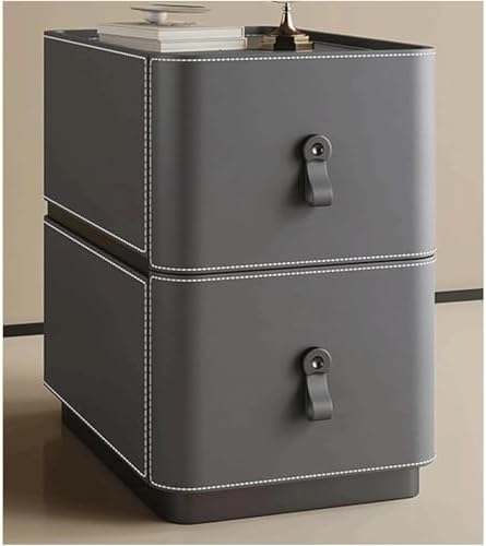 Slim Nightstand with 2 Drawers, Narrow Bedside Table, Multi-Purpose Storage Cabinet, Wood Side Table for Bedroom or Living Room, Light Gray, 35cm