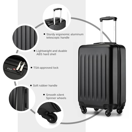 Kono Carry on Suitcase 19 Inch Hardside Carry on Luggage Small Suitcase with Spinner Wheels Lightweight Rolling Cabin Suitcase for Airplanes Travel(Black) - Thumbnail 4