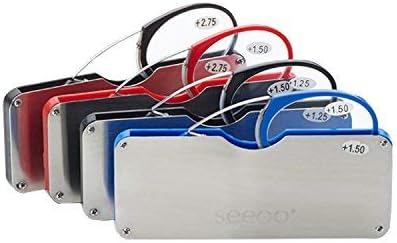 Globus Go Everywhere Unisex Pince-Nez Reading Glasses Power Nose-Resting Temple-Free Design Lightweight Full Rim Dual-Tone Frame Portable with Soft Sleeve Case for Men & Women