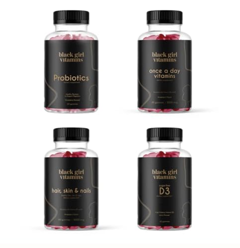 Black Girl Vitamins Complete Wellness Essentials - 30-Day Bundle with D3 Gummies Probiotics Hair-Skin-Nails + Sea Moss - 8 Key Nutrients for Immune Skin & Energy Support