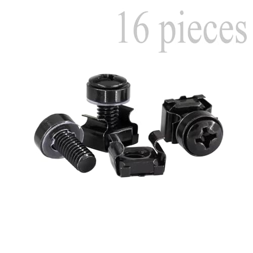 SGTKJSJS M6 x 16mm Computer Rack Mount Cage Nuts, Screws and Washers for Rack Mount Server Cabinet, Rack Mount Server Shelves,Rack Mount Screws and Square Insert Nuts– Black