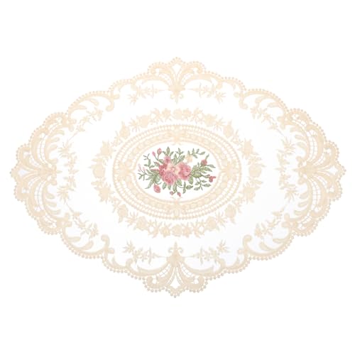 QUARKZMAN Tovaglietta in Pizzo Retrò Ovale Ricamata 30x40 cm Sottobicchieri Francese All'Uncinetto Sottobicchieri Tazza per Casa Matrimonio, Albicocca