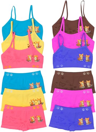Image of ToBeInStyle Girl Pack of 6 Set Spaghetti Strap Training Bras & Boyshorts Bikinis