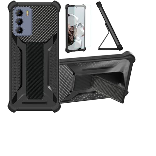 bojioderf Case Compatible for PCD P65R Bengal MAX Phone Case Stand Cover [with 1*Tempered Glass Screen Protector] Hybrid Case [Folding Support Magnetic] [Frosted Anti-Fingerprint] Black