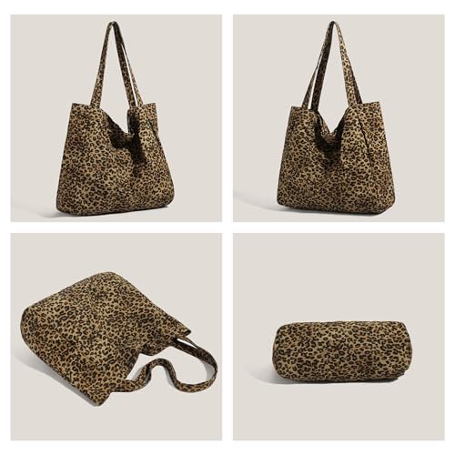 NOTAG Womens Tote Bag, Large Canvas Leopard Print Tote Bag Lightweight Handbag Hobo Shoulder Bag for Travel Shopping (Khaki) - Image 4