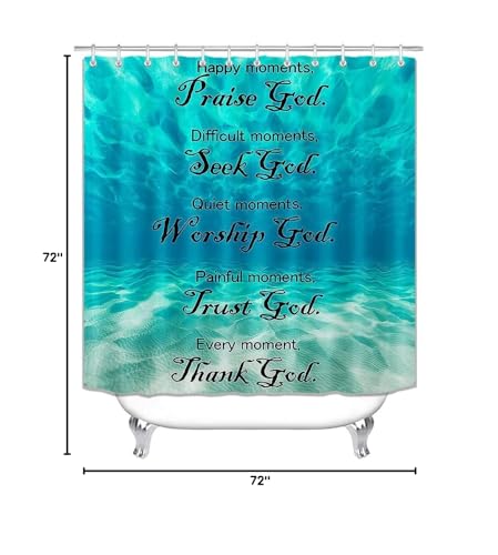 OLEBETY 4PCS Teal Blue Ocean Shower Curtain Set, Positive Motivational Inspirational Quotes Nautical Coastal Hawaii Beach Bathroom Decor, Waterproof Fabric Shower Curtain, Non-slip Bath Mat Toilet Rug - Image 8