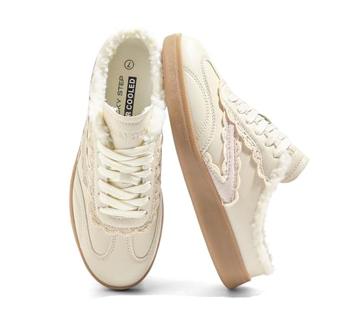 LUCKY STEP Women’s Mule Fashion Sneakers Slip On Backless Walking Shoes Winter Retro Comfy Casual Sneaker(8 M US Beige)