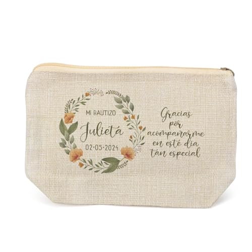 Pack de 12 Neceser Personalizado,Neceser de Algodón y Yute, 16x21cm, Detalle Original, Detalles Invitados, Detalles Personalizados Bautizo, Regalos Bautizo, Regalantes (Modelo 5 Ramas)