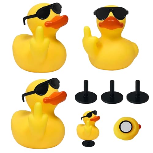 Patitos de Goma con Gafas de Sol, Decoraciones para el Salpicadero del Coche y Escritorio, juguetes de pato de goma adornos, Accesorios Graciosos para Jeep y Oficina, Regalos Creativos (3 Piezas)