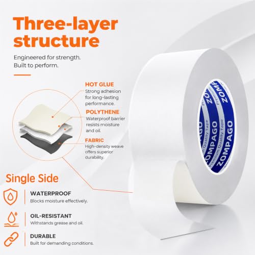 Image of ZOMPAGO White Window Weather Sealing Tape 2.4in x 33FT, Cloth Draft Stopper for Sliding Door & Gap Filler, Strong Adhesive Window Seal Tape Air Conditioner Door Weather Stripping Insulation