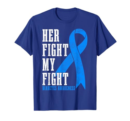Diabetes Awareness Month Blue Ribbon Type 1 T1D Her Fight T-Shirt