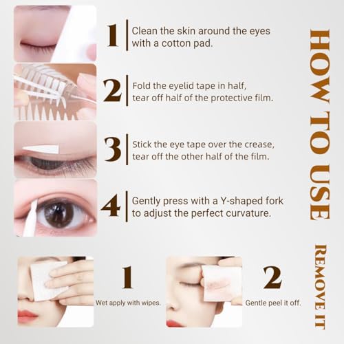 Eyelid Tape,600PCS, Especially for Hooded eyes, Double-sided adhesive, 4mm Eyelid Lifter Strips, Double Eyelid Tape for Swollen Eyes Invisible for Droopy Lids(with a tweezers, a fork) (M)