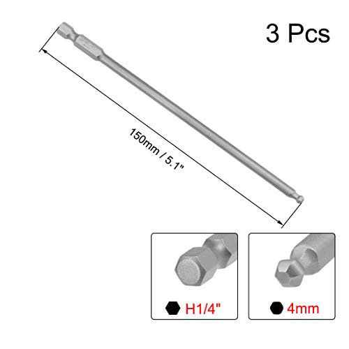 Uxcell 3 Pcs H4 (4Mm) Ball End Screwdriver Bits, S2 Steel Magnetic 5.1 Inch Long Drill Bit With 1/4 Inch Hex Shank #TOP1