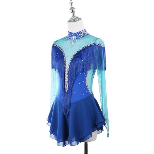 DIJITOO Vestido de patinação artística, temperamento borla strass costas nuas, fantasia de competiçã