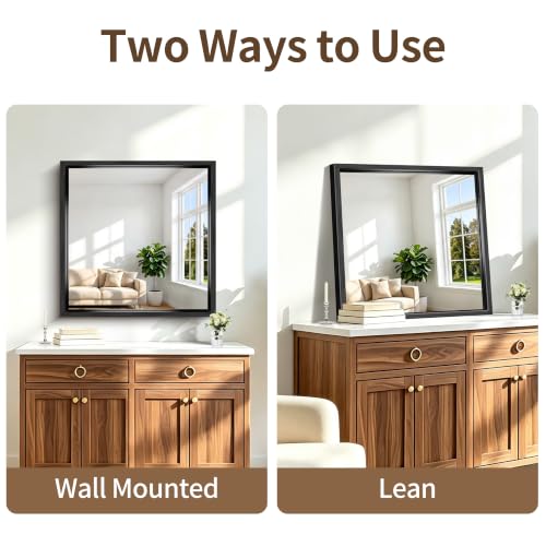 Image of Bathroom Mirror, 30 x 30 inch Brushed Black Square Mirrors for Wall, 0.6 inch Thickened Deep Frame Rectangle Mirrors for Over Sink, Shatterproof Tempered Glass, Antirust, Horizontally or Vertically
