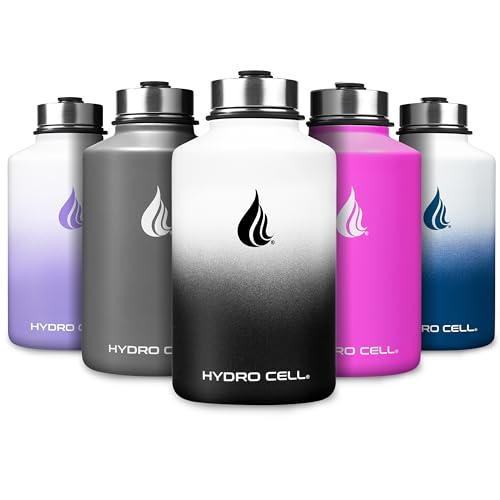 Image of HYDRO CELL Stainless Steel Insulated Water Bottle with Straw - For Cold & Hot Drinks - Metal Vacuum Flask with Screw Cap and Modern Leakproof Sport Thermos for Adults (Black /White 64oz)