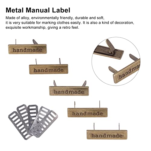 5pcs Hand Made Metal Tags, Alloy Hand Made Pendant Sewing Labels Hand-Made Craft Clothing Tags for DIY Antique Bronze Clothes Charms - Image 3